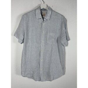 Panama Jack Mens Blue White Striped Short Sleeve Linen Button-Up Shirt Medium
